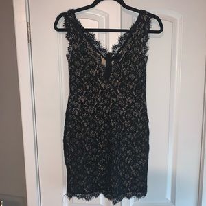 Black Lace Deep V-Neck Bodycon Dress